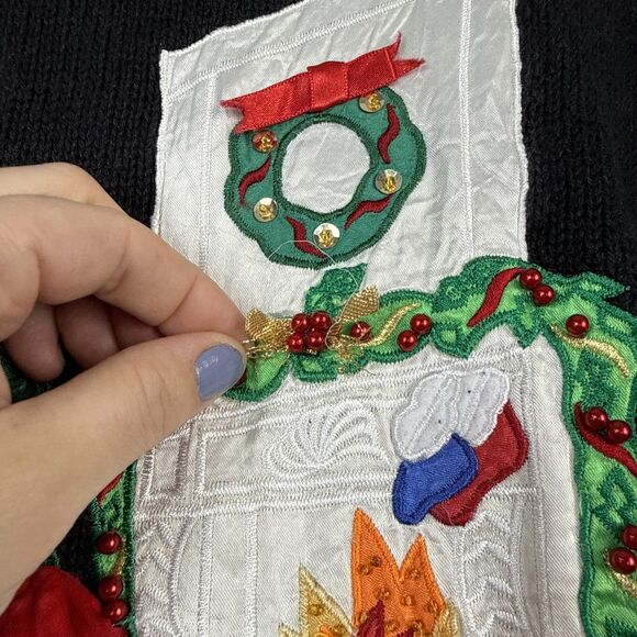 Vtg Ugly Christmas Sweater Womens Small 3D Tree Fireplace Dog Bear Gifts Holiday - Picture 5 of 13